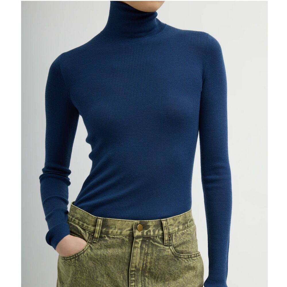Tibi Featherweight Ribbed Sweater Turtleneck Pullover